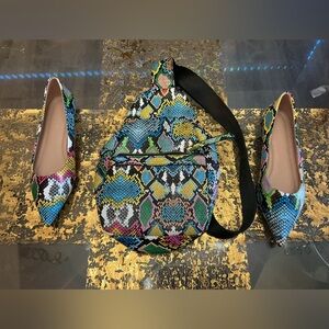 Multicolor Snake Print Sling Bag w/Matching Flats - SIZE 8 WOMEN